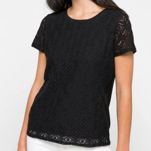 Market & Spruce Hans Crochet Front Mixed Material Black Top — M NWT